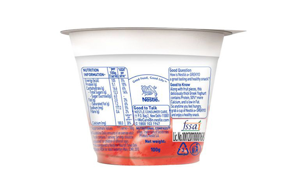 Nestle a+ Grekyo Greek Yoghurt Strawberry    Cup  100 grams